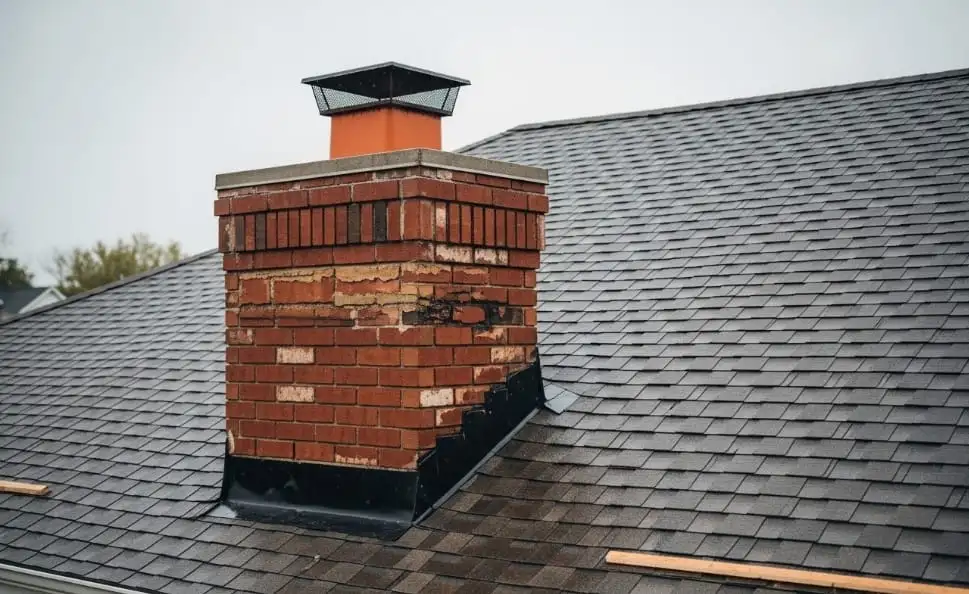 Water leaking from chimney causing roof damage in New Jersey – Chimney Leak Repair NJ.