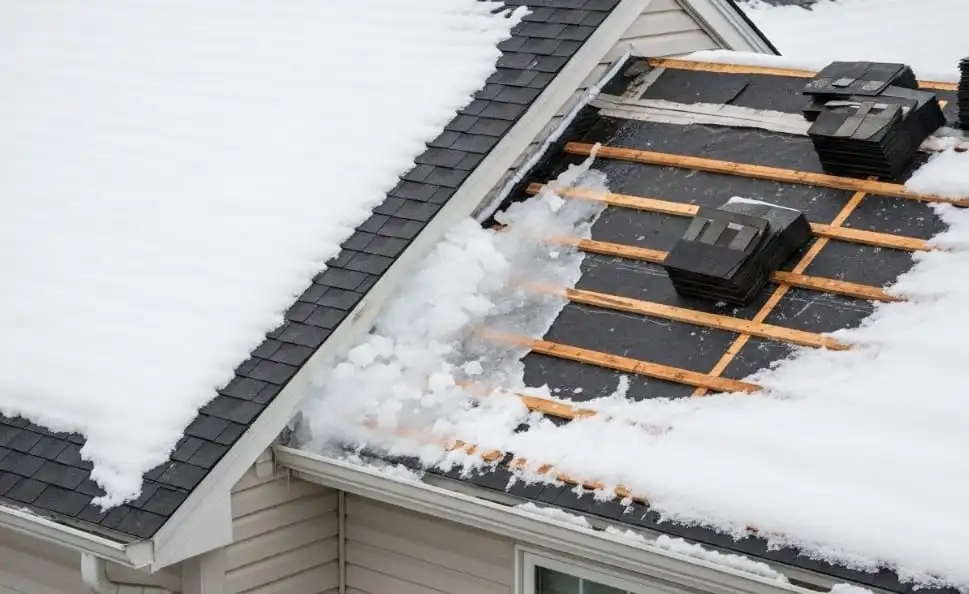 Ice dam causing roof leak on New Jersey home – Ice Dam Repair NJ.