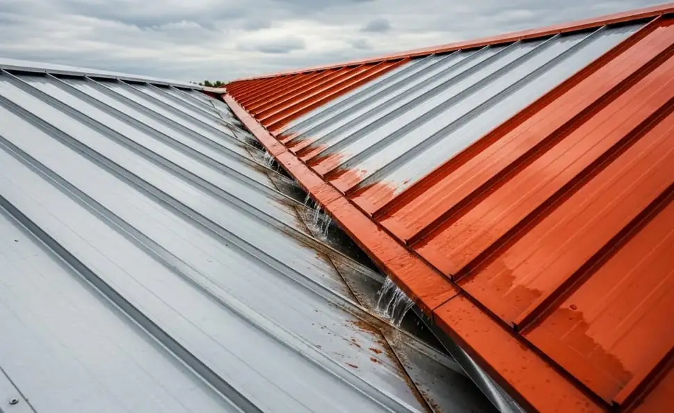 Damaged metal roof panels causing leaks in New Jersey home, Metal Roof Leak Repair NJ.