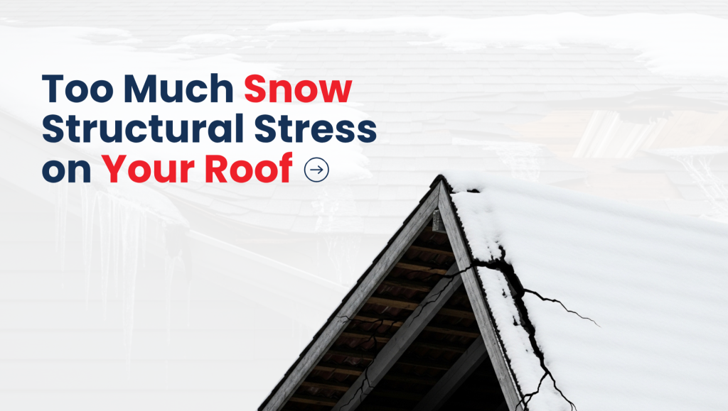 An illustration of a roof gable cracking under heavy snow load, showing how snow and freeze-thaw cycles damage roofs in NJ through structural stress.