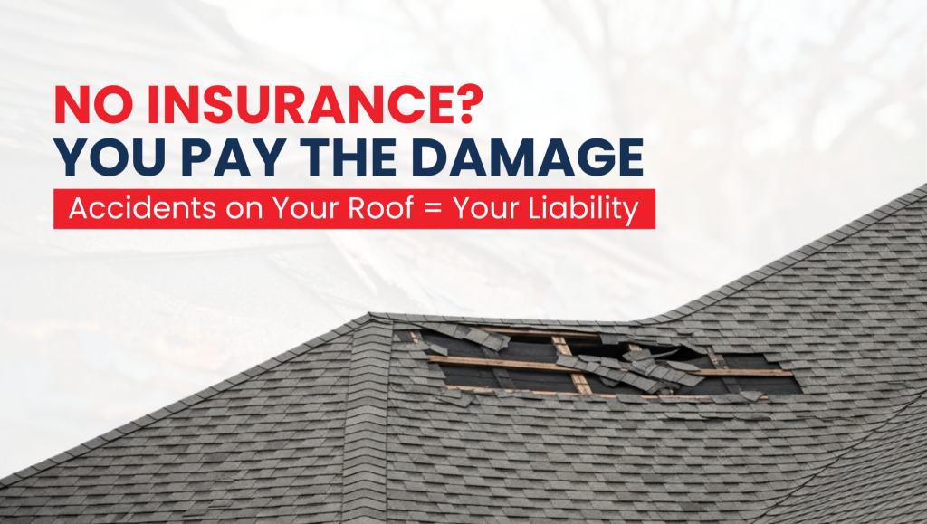A roof with a large hole and damaged shingles illustrating why you must check insurance when learning how to choose a roof leak repair contractor in NJ.