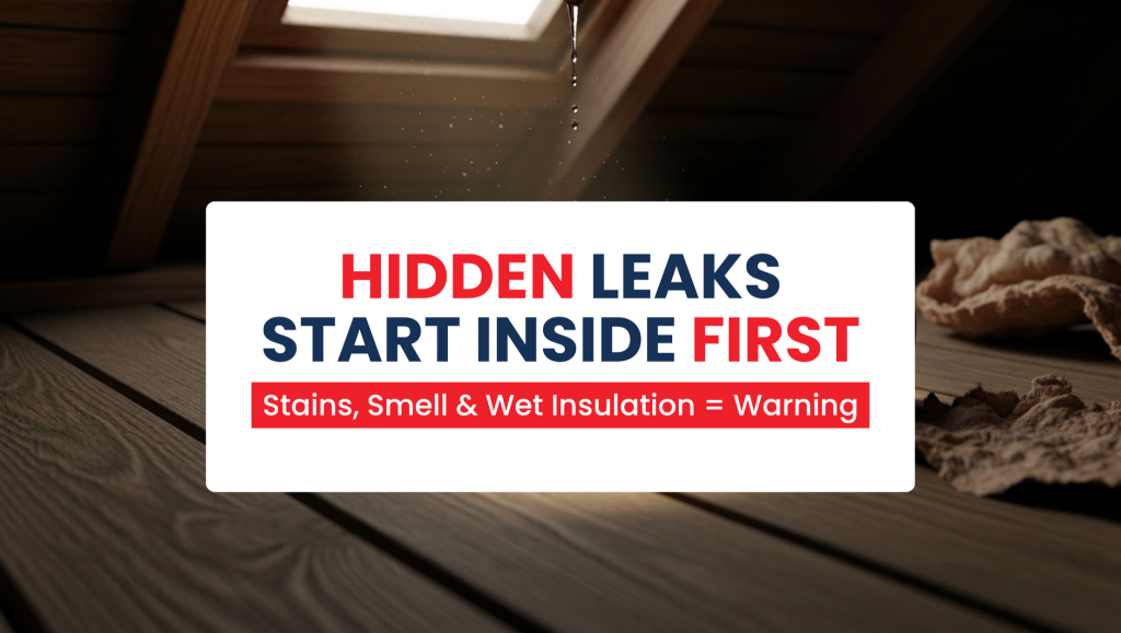 Water dripping from an attic ceiling in a New Jersey home, highlighting signs of a hidden roof leak like wet insulation and water stains.