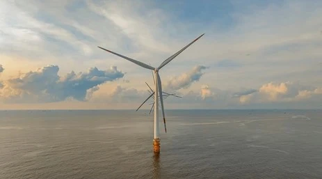 Offshore wind turbine operating in the ocean near the coastal New Jersey shoreline. 
